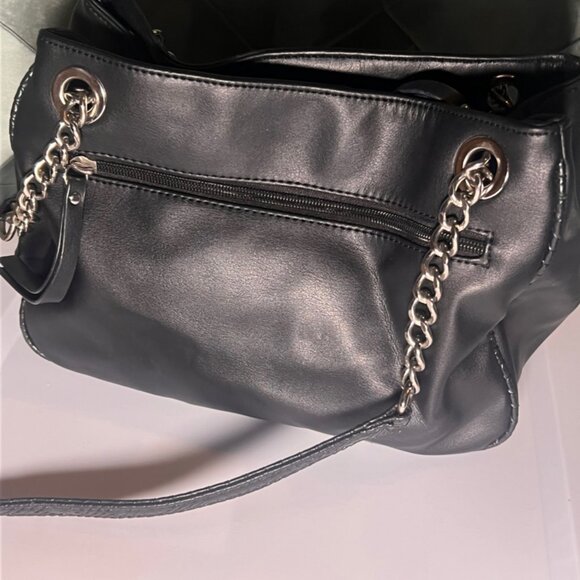 Nicole Miller Satchel Handbag‎ Purse W/chain Black Faux Snakeskin *GS9 - Picture 4 of 6